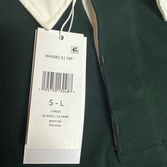 Lacoste Mens Green White Logo Stripe Long Sleeve Collared Polo Shirt Size Large - Picture 4 of 4